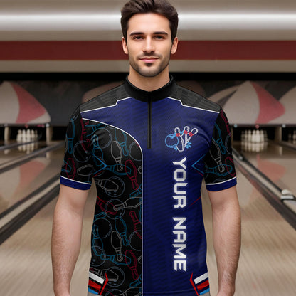 Bowling Jersey for Men Personalized Bowling Gifts for Men Bowling Team Shirts with Name Polo & 1/4 Zip HNT29