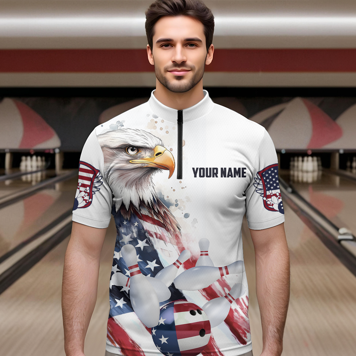 Patriotic Eagle Bowling Shirts Custom Bowling Polo Shirt Men Women American Flag Bowling MBL11