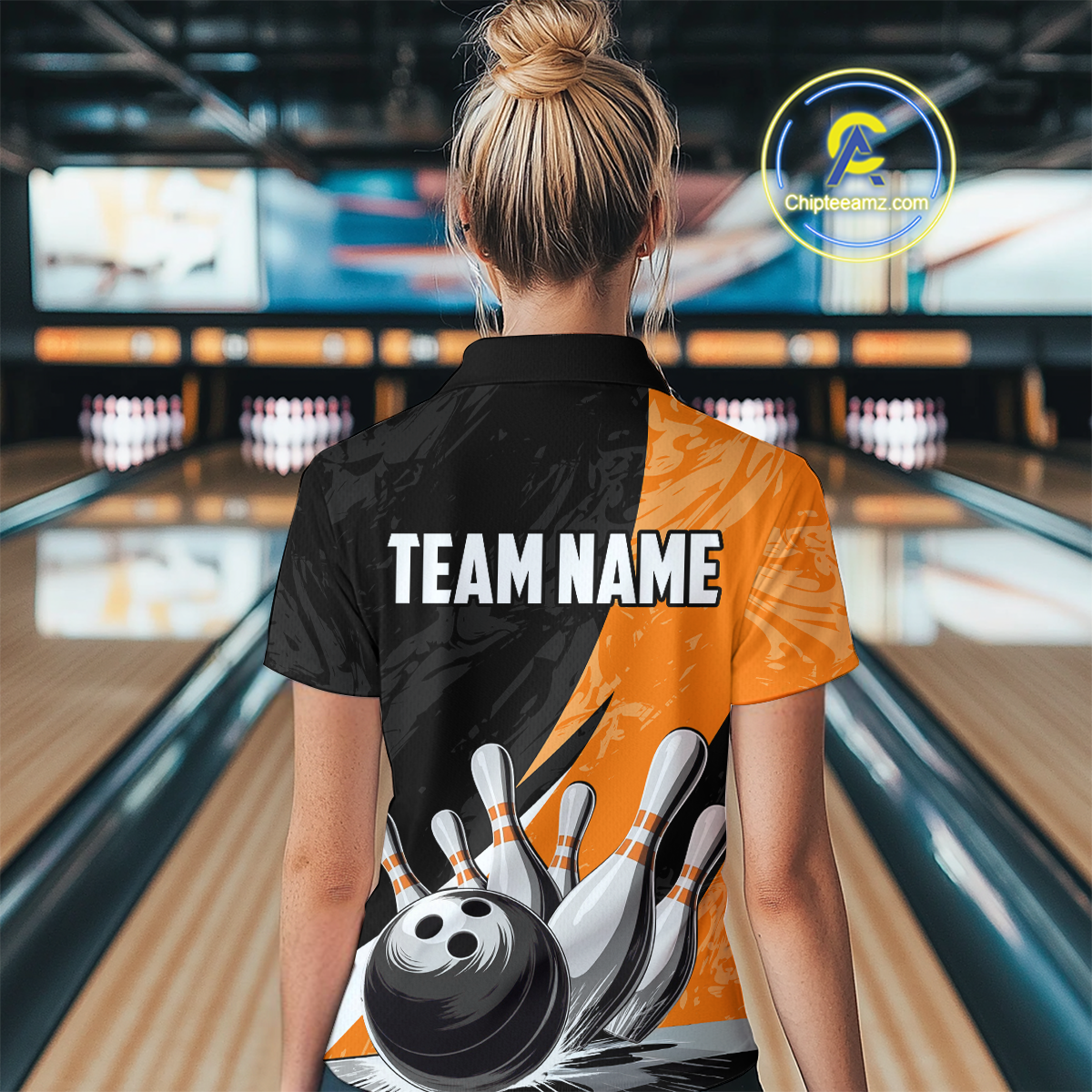 Custom Orange Bowling Custom Women Bowling Shirt Polo & Quarter-Zip Bowling Team Jerseys HNT75