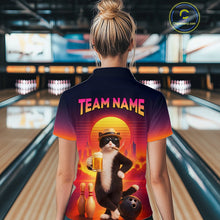 Load image into Gallery viewer, Beer Cat Funny Bowling Shirt for Women Retro Custom Cat with Beer Bowling Team Jersey HNT274