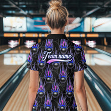 Load image into Gallery viewer, Black Bowling Ball Camo Blue Flame Bowling Polo, 1/4 Zip Shirt for Women Custom Bowling Team Jersey NQS9480