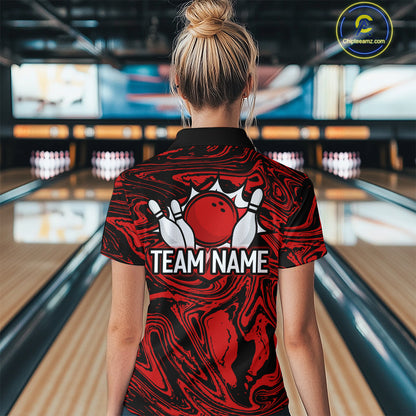 Custom Red Bowling Women Bowling Shirt Polo & Quarter-Zip Bowling Team Jerseys HNT81