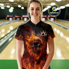 Load image into Gallery viewer, Custom Flame Skull Bowling Jersey for Women Bowling Uniform Polo &amp; 1/4 Zip Bowling Team Shirts HNT112