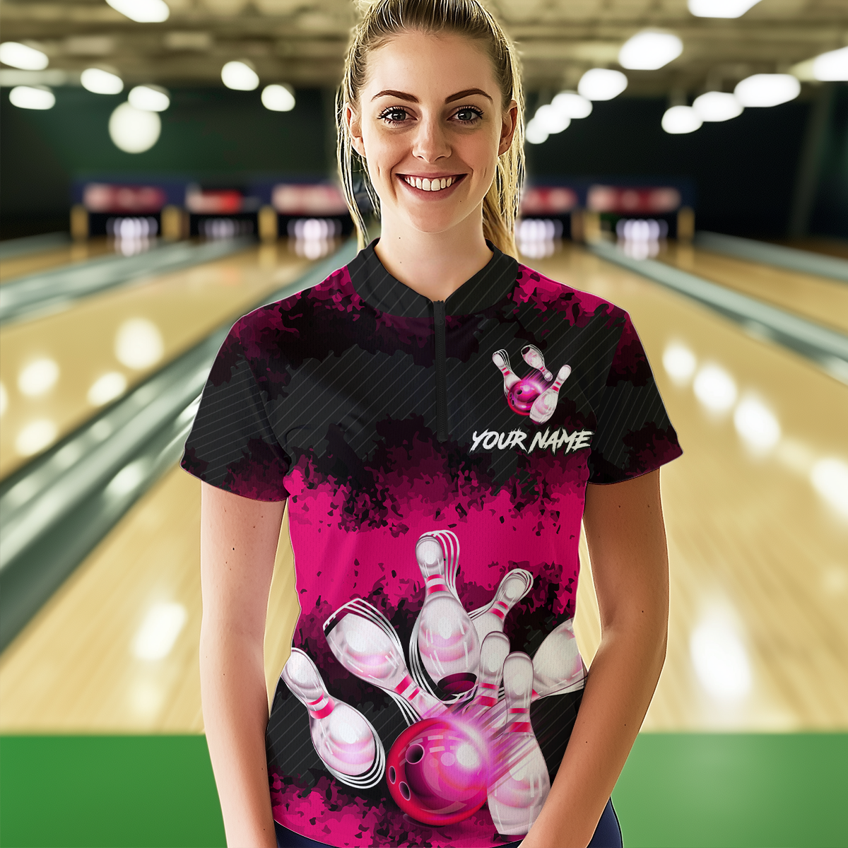 Customize Pink Bowling Shirts for Men Women Team Bowling Polo & 1/4 Zip Shirts MBL81