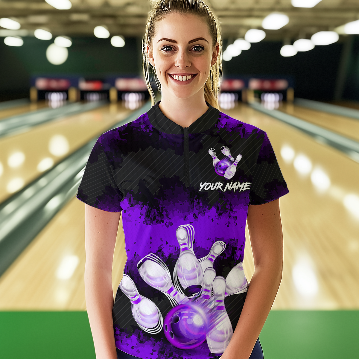 Customize Purple Bowling Shirts for Men Women Team Bowling Polo & 1/4 Zip Shirts MBL81