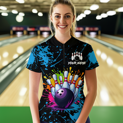 Custom Blue Watercolor Bowling Shirts for Men Women Team Funny Bowling Jersey MBL45