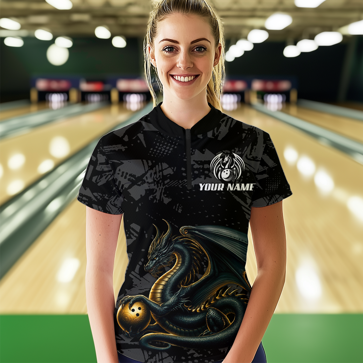 Dragon Bowling Team Shirt Custom Dragon Bowling Jersey 1/4-Zip Bowling Performance QZT640