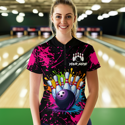 Custom Pink Watercolor Bowling Shirts for Men Women Team Funny Bowling Jersey MBL45