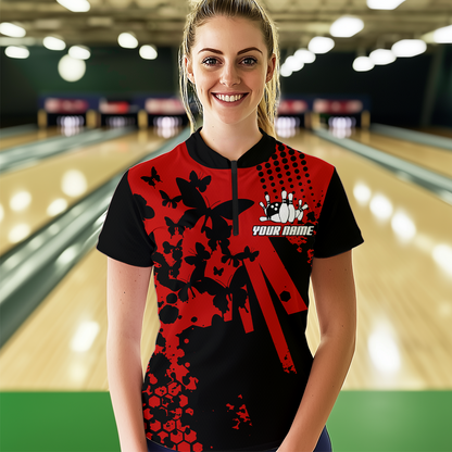 Custom Red Butterflies Bowling Shirts for Men Women Bowling Jersey Team Name MBL79