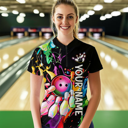 Colorful Bowling Shirt Bowling Jersey Women Personalized Bowling Team Jersey Polo & 1/4 Zip HNT33