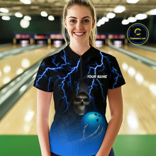 Load image into Gallery viewer, Custom Blue Thunder Skeleton Bowling Jersey for Women Bowling Polo &amp; 1/4 Zip Bowling Team Shirts HNT108