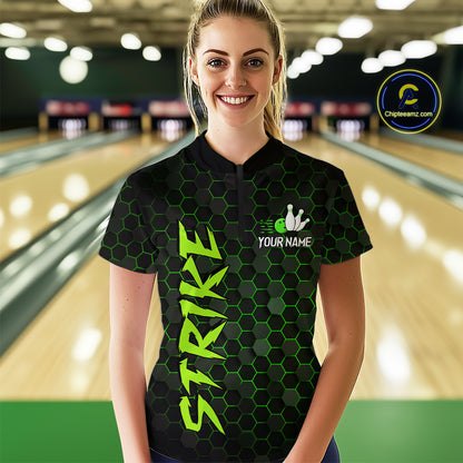 Custom Strike Green Bowling Women Bowling Shirt Polo & Quarter-Zip Bowling Team Jerseys HNT79