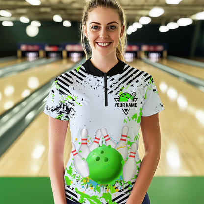 Green Bowling Shirts Custom Watercolor Bowling Jersey for Men Women with Team Name MBL53