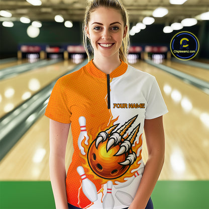 Custom Sharp Claws Bowling Shirt Orange Men Women Team Bowling Flaming Jerseys MBL91