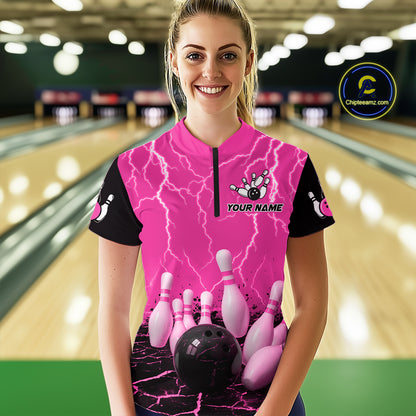 Pink Thunder Lightning & Lava Bowling Shirt for Men Women Team Bowling Jersey MBL92