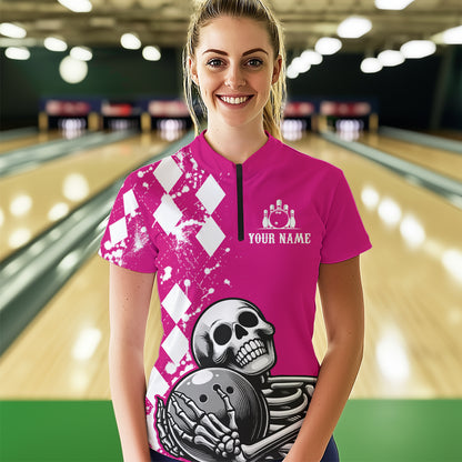 Skull Bowling Shirt for Women Custom Bowling Jersey Bowling 1/4 Zip Shirt QZT245