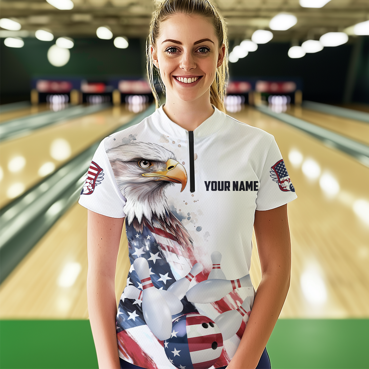 Patriotic Eagle Bowling Shirts Custom Bowling Polo Shirt Men Women American Flag Bowling MBL11