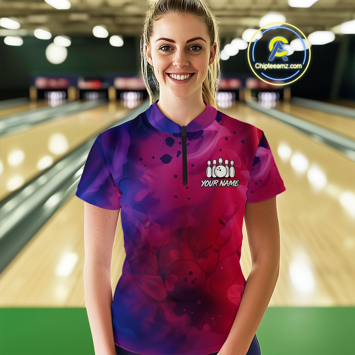 Blue and Pink Ink Bowling Shirts Custom for Women Men Team Bowling Jerseys MBL113