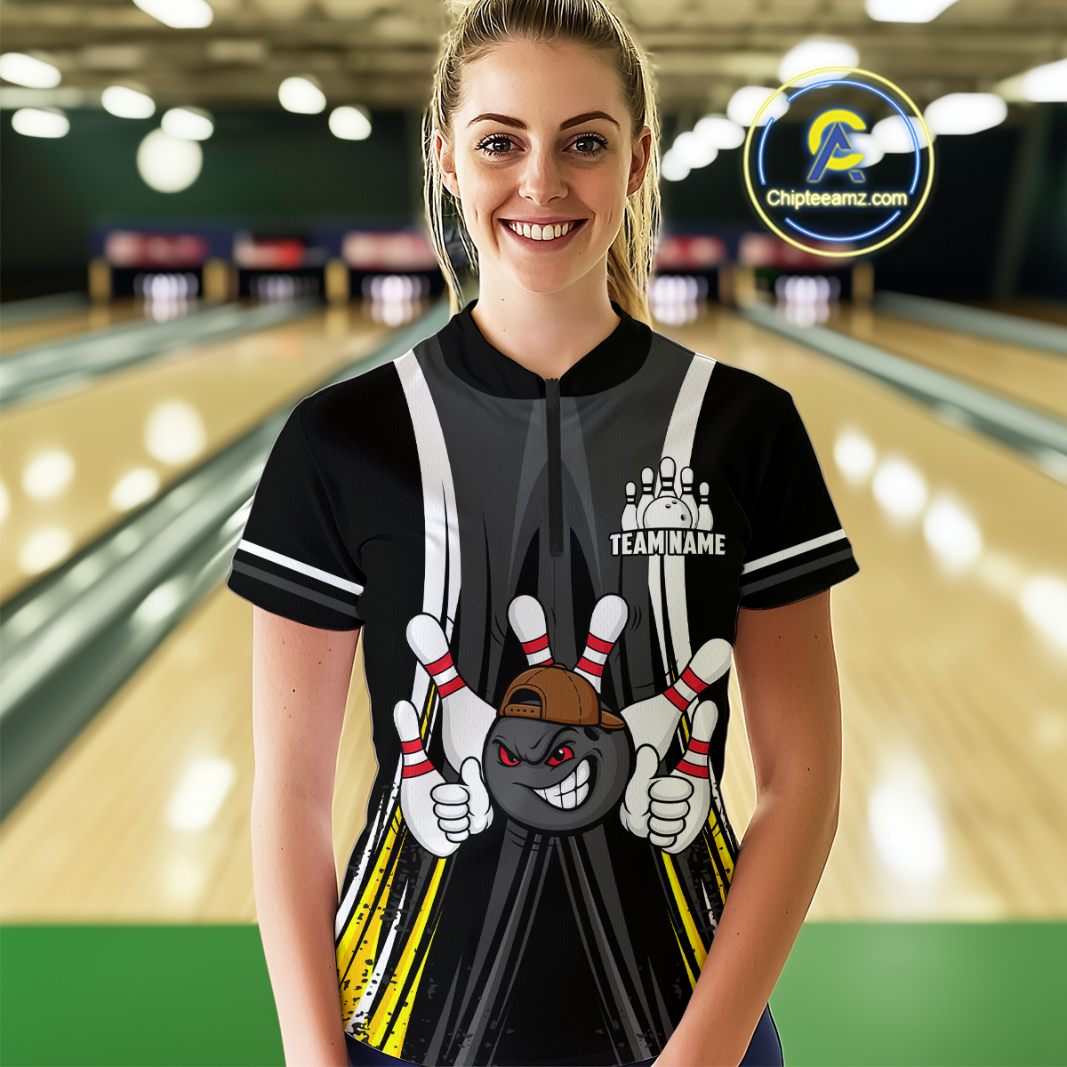 Custom Funny Bowling Women Shirts Bowling Uniform Polo & 1/4 Zip Bowling Team Jerseys HNT101