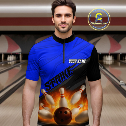 Custom Flaming Blue Bowling Shirts for Women Men Team Bowling Polo & Quarter Zip MBL99