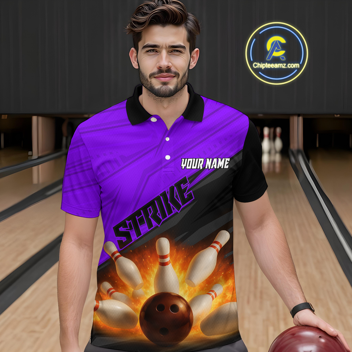 Custom Flaming Purple Bowling Shirts for Women Men Team Bowling Polo & Quarter Zip MBL99