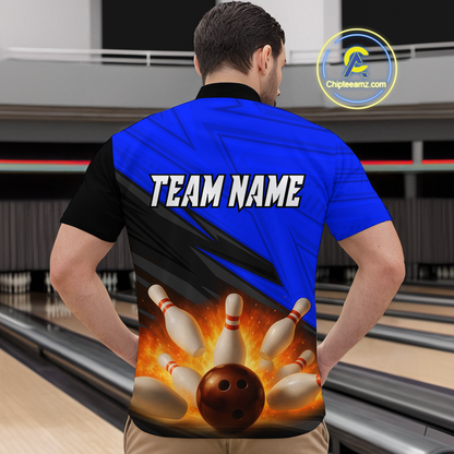 Custom Flaming Blue Bowling Shirts for Women Men Team Bowling Polo & Quarter Zip MBL99