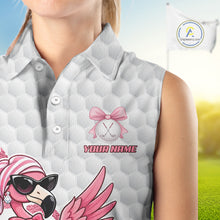Load image into Gallery viewer, Pink Flamingo Golf Shirt For Women Sleeveless, Funny Leopard Patten Golf Polo Shirt, Ladies Golf Outfit For Team NHT732