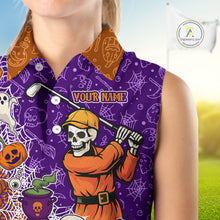 Load image into Gallery viewer, Halloween Skull Playing Golf Mens Golf Polo Shirt Custom Halloween golf outfit For Men Golf Gifts NQS10340