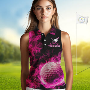 Black and Pink Flame Golf Ball Women sleeveless polo shirt custom golf outfit for ladies golf clothes NQS9869