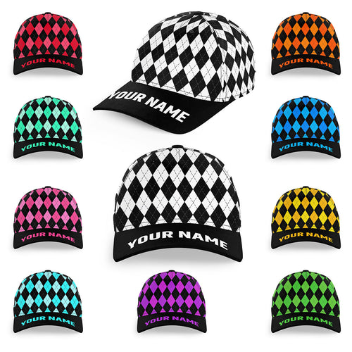 Multicolor argyle pattern custom name golf sun hats, unique golf gifts for golfers NQS9865