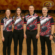 Load image into Gallery viewer, Red Flame Bowling Polo, Quarter Zip Shirts For Women Custom Bowling Team Jerseys, Gift For Bowlers NQS11738