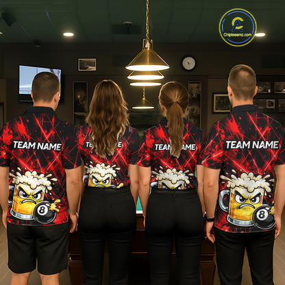 Custom Red Funny Beer Billiard Shirt for Women Billiard Jersey 8 Ball Pool Shirt Outfit BHT23