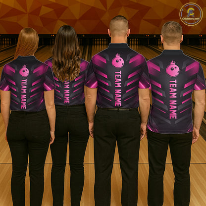 Black and Pink Bowling Polo, Quarter Zip Shirts For Men Custom Team Bowling Jersey, Gift For Bowlers NQS11633