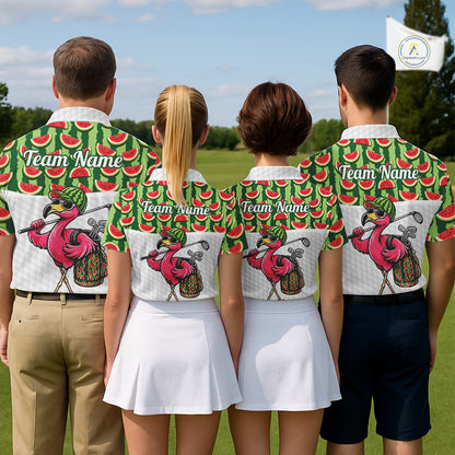 Golfing Flamingo Mens Funny Golf Polo Shirt Custom Green Pattern Watermelon Golf Ball Clothes Shirts NHT740