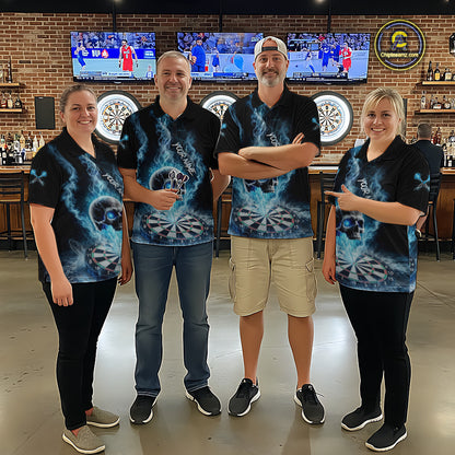 Custom Blue Ice Smoke Skull Dartboard Darts Polo Shirt For Men Dart League Jerseys NYN2122