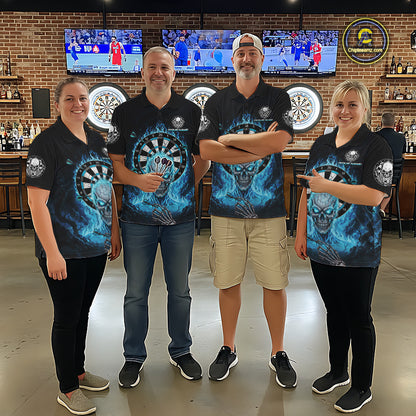 Black Blue Flaming Skeleton Darts Custom Men's Dart Polo Shirts Team Dart League Jerseys NYN2073