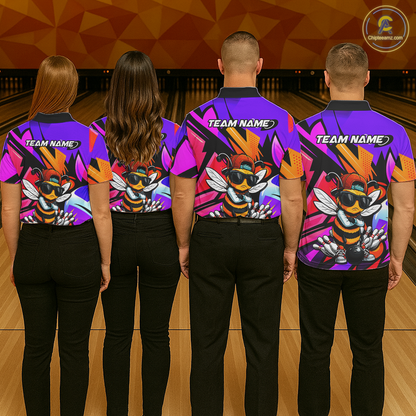 Custom Funny Bee Graffiti Pattern Bowling Jersey for Women Bowling Team Shirts Polo & 1/4 Zip HNT174