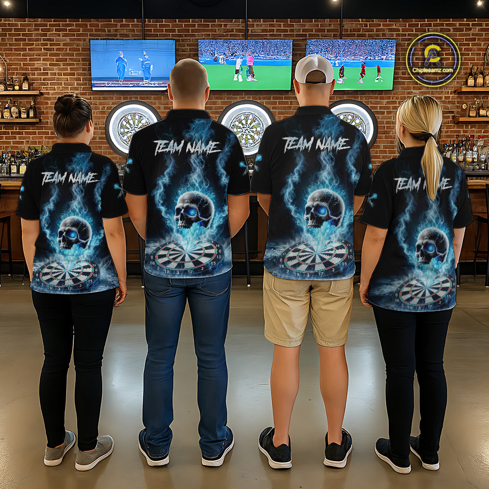 Custom Blue Ice Smoke Skull Dartboard Darts Polo Shirt For Men Dart League Jerseys NYN2122