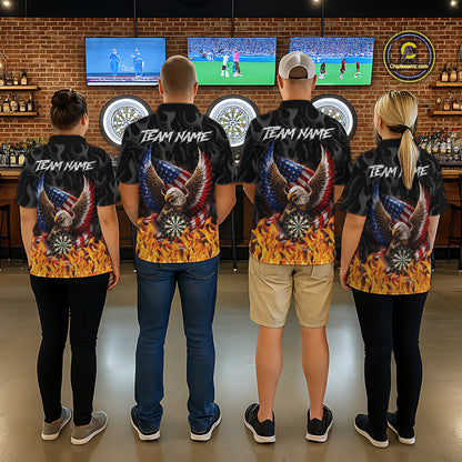 Personalized Fire Flame US Flag Eagle Dart Polo & 1/4-Zip Shirts For Men Patriotic Dart Gifts NYN2795