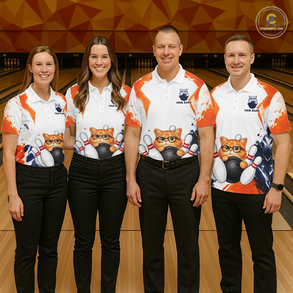 Custom Funny Cat Bowling Jersey for Men Bowling Team Shirts Bowling League Polo & 1/4 Zip HNT186