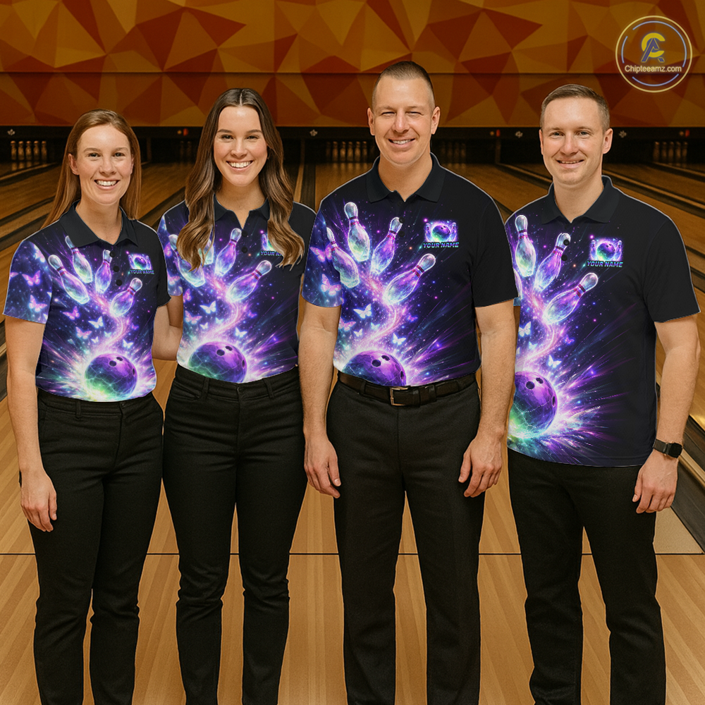 Neon Aurora Bowling Shirt Custom Galaxy Glow Bowling Jersey for Men Polo & Quarter-Zip QZT967