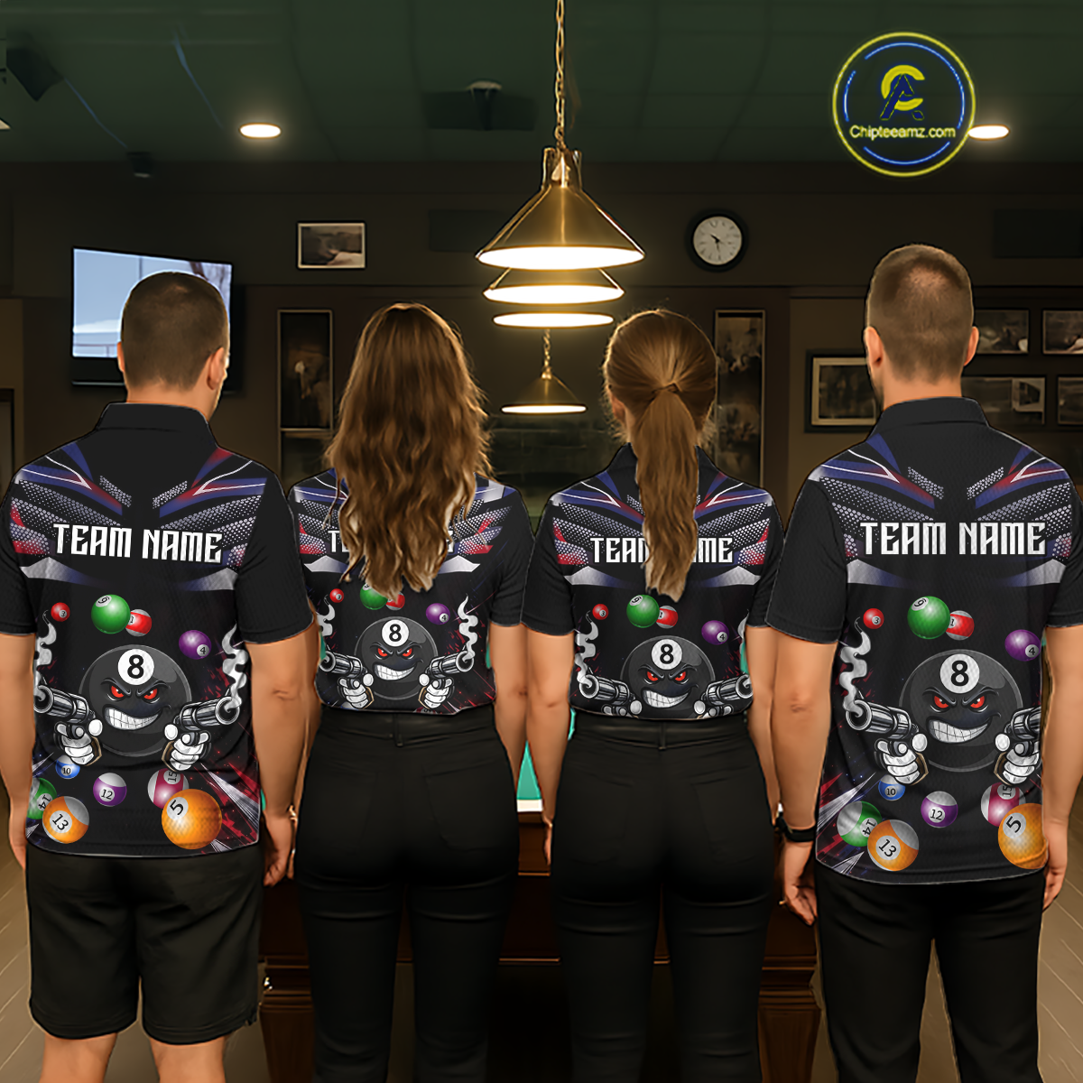 Custom Funny American Flag 8 Ball Pool Shirt for Women Billiard Jersey Polo & 1/4 Zip Billiard Shirt BHT16