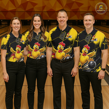 Load image into Gallery viewer, Custom Black &amp; Yellow Funny Chicken Bowling Shirt for Women Bowling Team Jersey Polo &amp; 1/4-Zip QZT1010