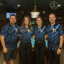 Load image into Gallery viewer, Funny 8 Ball &amp; 9 Ball Billiard Polo &amp; 1/4 Zip For Women Custom Pool Cue Pattern Billiard Jerseys |Blue NYN3018