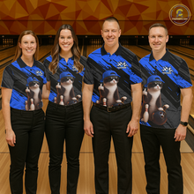 Load image into Gallery viewer, Custom Funny Cat Blue Bowling Jersey for Women Bowling Polo &amp; 1/4 Zip Bowling Team Shirts HNT198