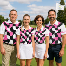 Load image into Gallery viewer, Womens Golf Polo Shirt Custom Pink Checkerboard Argyle Pattern Golf Attire For Ladies, Golf Gifts NHN0124