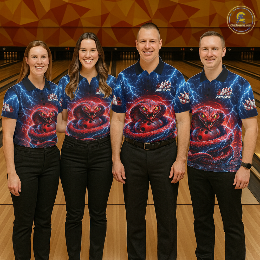 Blue Lightning Thunder Red Snake Bowling Shirt for Women Custom Bowling Team Jersey Bowling Outfit QZT994