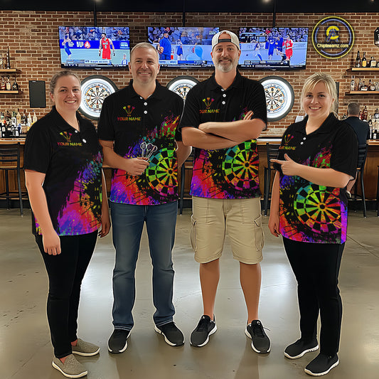 Colorful Splatter Dartboard Grunge Dart Quarter-Zip Shirts For Men Custom Name For Darters NYN2281
