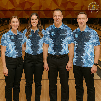 Icy Womens Bowling Shirts Custom Snowflake Icy Bowling Ball And Pins Team League Bowler Jerseys NYN3070