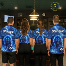 Load image into Gallery viewer, Personalized Billiards Shirt Blue Flames Lion 8 Ball Pool For Men Billiard Jersey Customized Name NYN2860